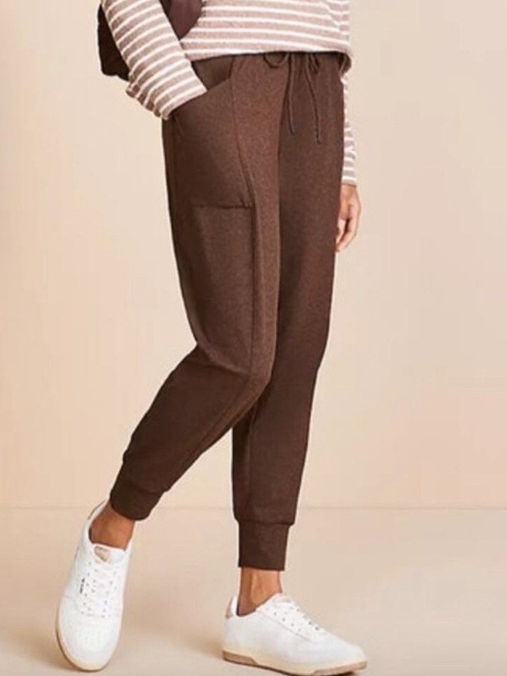 New- Lou & Grey Brown Pull-On Cargo Drawstring Super Soft Joggers with Pockets